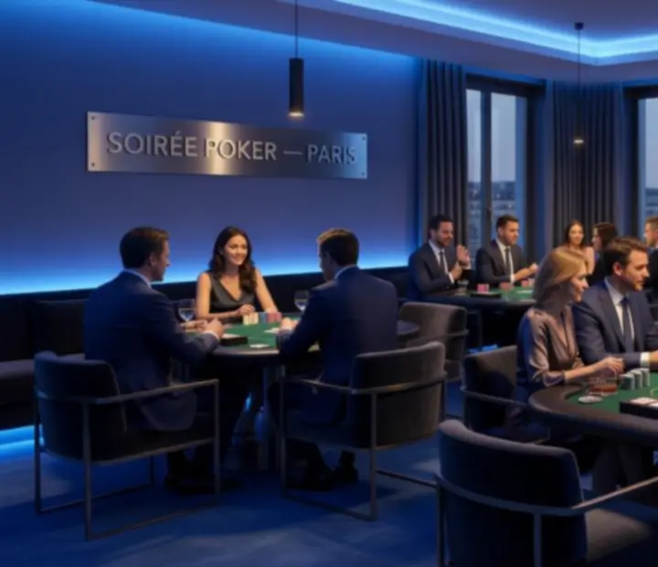 Ambiance élégante d’un événement avec tables de poker Bela Venture
