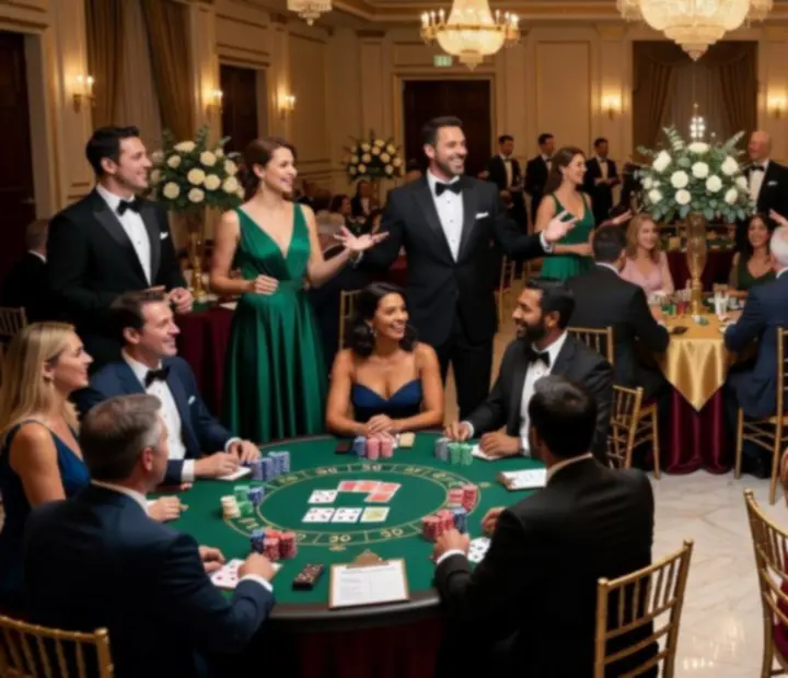 Invités réunis autour d’animations de table lors d’une réception privée